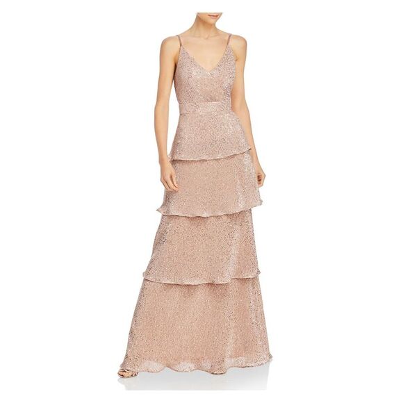 AQUA FORMAL Womens Zippered Spaghetti Strap Surplice Neckline Full-Length Evening Gown Dress